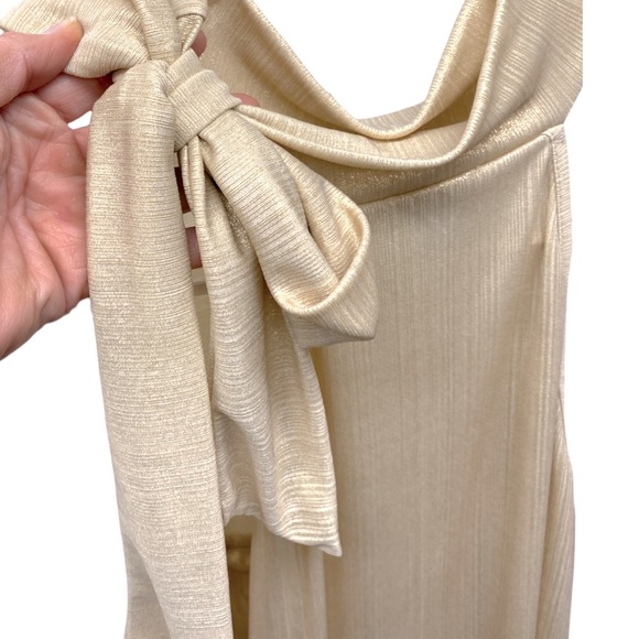 D*N*T Mock turtle neck with tie halter A-Line dressy ribbed gold top/tunic - Picture 9 of 10